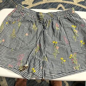 Floral & checks navy blue & pastel flowers